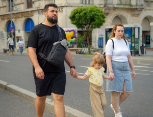 Close-up family walking